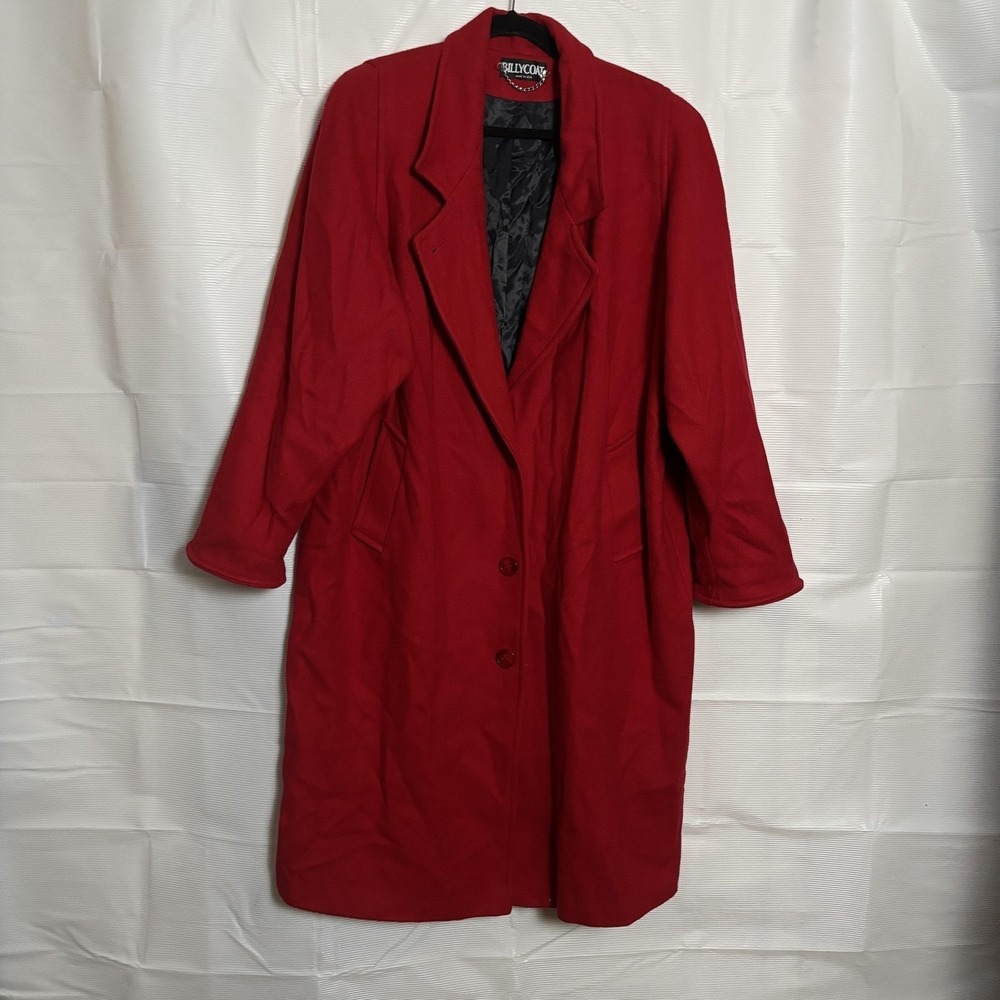 Billycoat Overcoat Womens L Red Wool Blend Long Trench Coat Made in USA